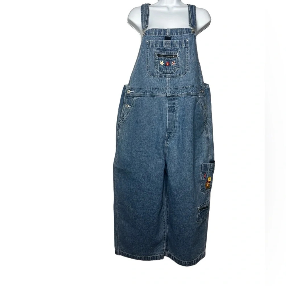 VTG 90s Winnie the Pooh Women's Size XL Denim Overalls‎ Cropped Wide Leg